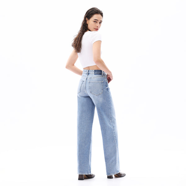 ONESO Women BBL High Rise Raw Hem Baggy Jeans High Stretchy Wide Leg Tummy Denim Pants