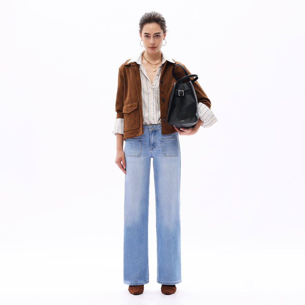 ONESO Classic Mid Rise Front Pocket Wide Leg Jeans