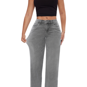 ONESO BBL Wide Leg Jeans for Women Stretchy Mid Low Rise Butts Lifting Baggy Jeans Trendy Loose Fit Cute Mom Jeans