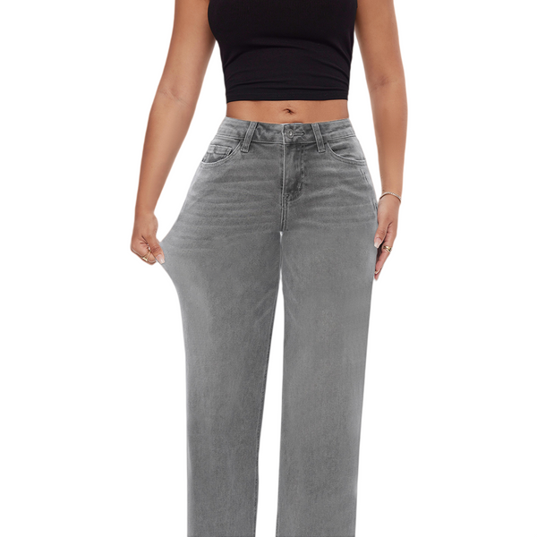 ONESO BBL Wide Leg Jeans for Women Stretchy Mid Low Rise Butts Lifting Baggy Jeans Trendy Loose Fit Cute Mom Jeans