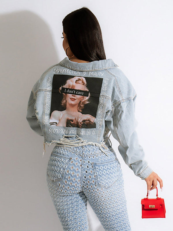 Printed Short Denim Jacket