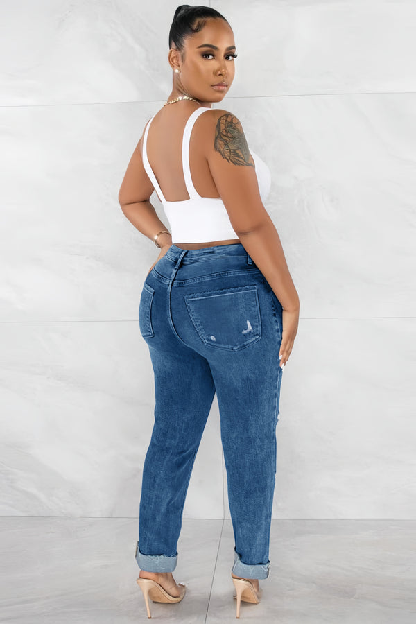 Ripped High Waist Slim Jeans