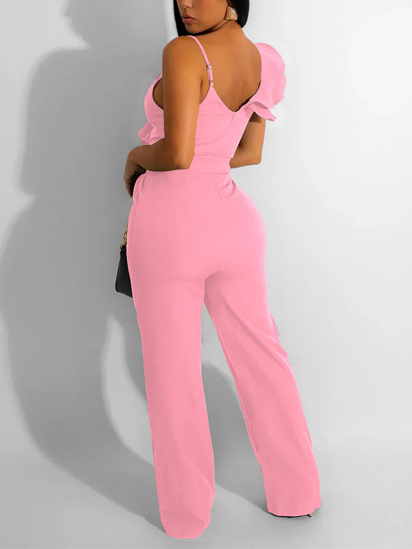 Ruffle Belted Wide Jumpsuit