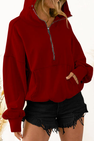 Women's Half Zip High Neck Drawstring Hooded Sweatshirt