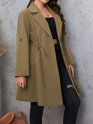 Suit Collar Mid-Length Solid Colour Plus Size Jacket