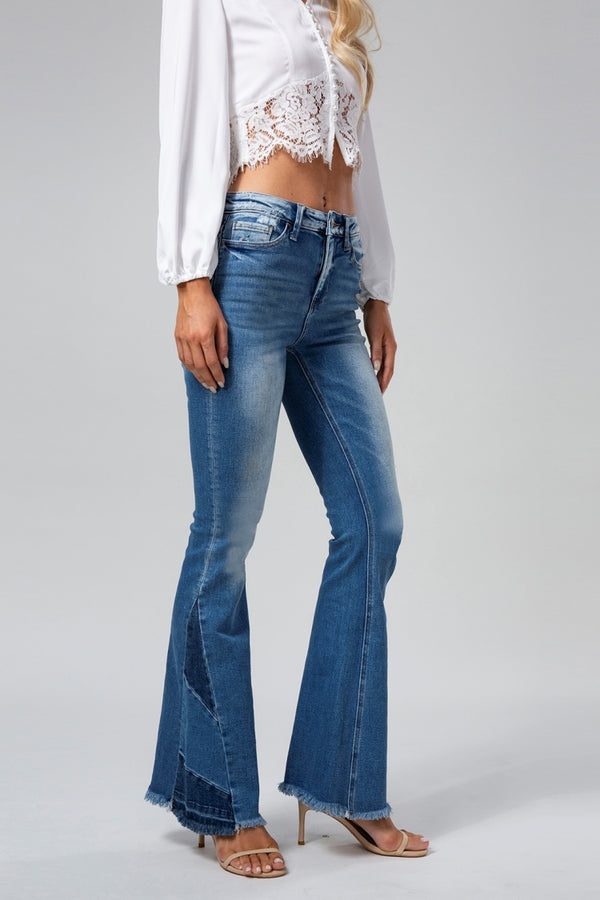 Flare Jeans for Women Mid Rise Ripped Raw Hem Bell Bottom Denim Pants