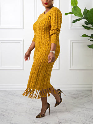 Fringe Knit Sweater Dress