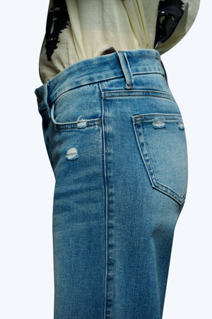 ONESO Mid-Low Rise Baggy Jeans Wide Leg for Women Distressed Pants Stretchy Bottom Lady Basic Comfortable