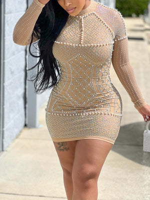 Rhinestone Beaded Mesh Dress