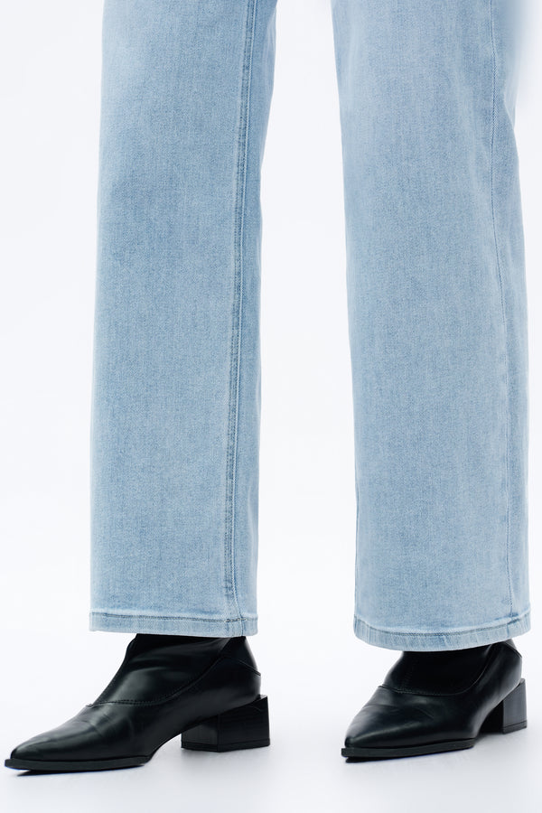 ONESO Women Mid-Low Rise Baggy Jeans Wide Leg Distressed Pants Stretchy Bottom Lady Basic Comfortable Denim