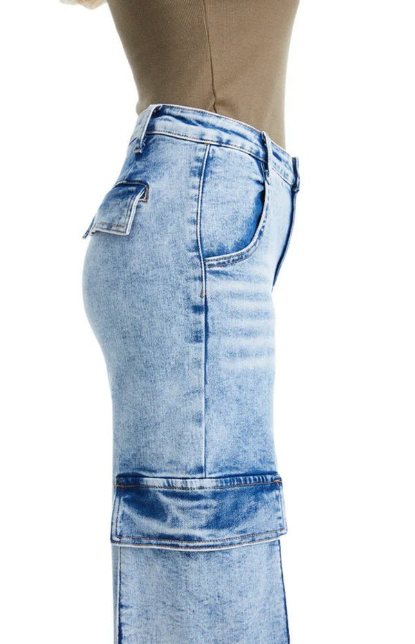 ONESO Vintage Snowflake Wide Leg Jeans with Oversized Side Pockets