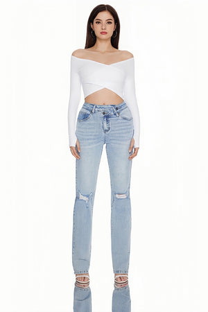 ONESO Women Bootcut Ripped Wide Leg Jeans