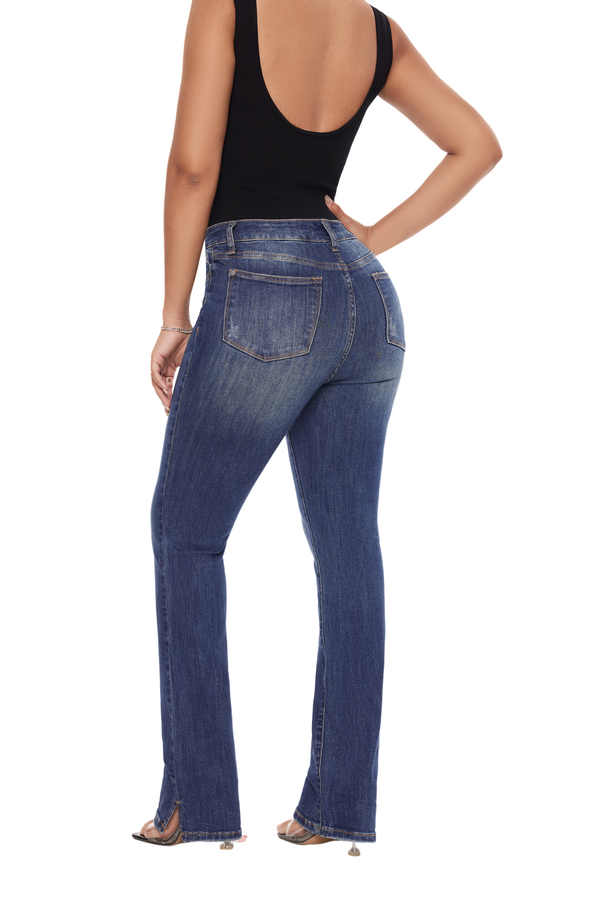 Women High Waisted  Stretch Slit Bootcut Jeans JB88290-R