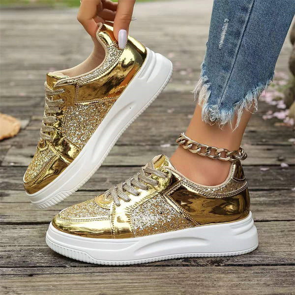 Lace Up Sneakers Glitter Shiny