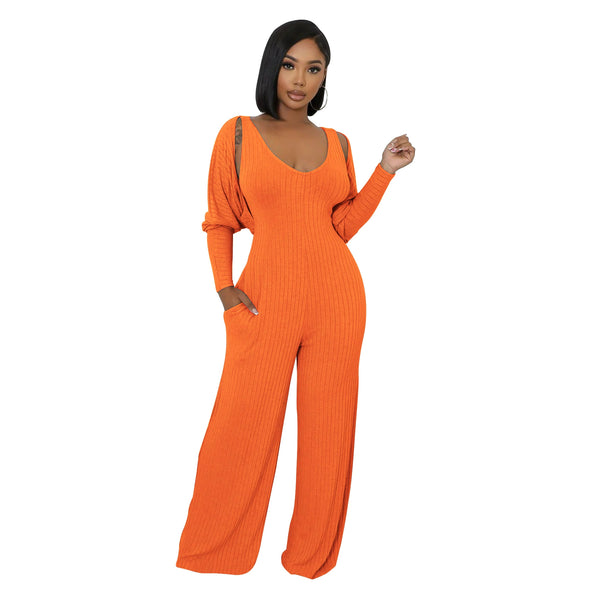 Ribbed Bolero & Jumpsuit Set