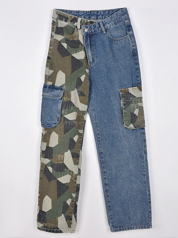 Camouflage Denim Patchwork Pants