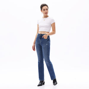 ONESO Classic Straight Leg High Rise Jeans Casual Distressed Denim Vintage Wash Women Jeans