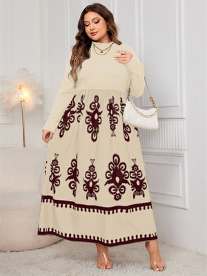 Printed High Waist Long Sleeve Maxi Dress