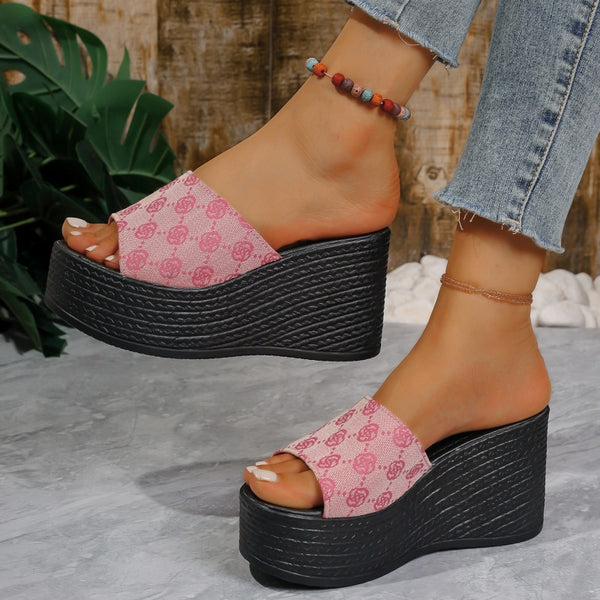 Slope Heel Denim Slippers