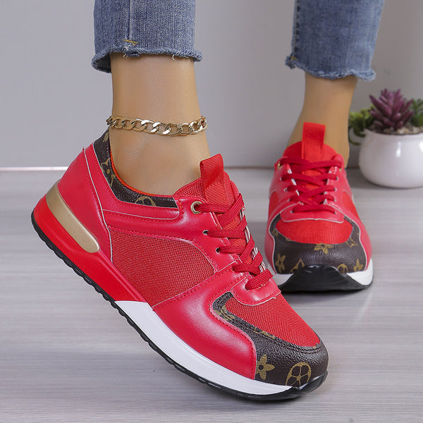 Round Toe Muffin Leather Patchwork Sneakers