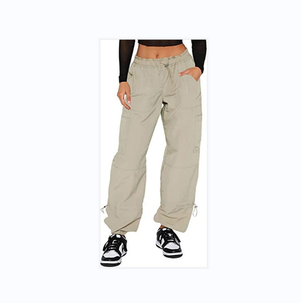 Relaxed Tie Multi-Pocket Straight Leg Workwear Casual Pants