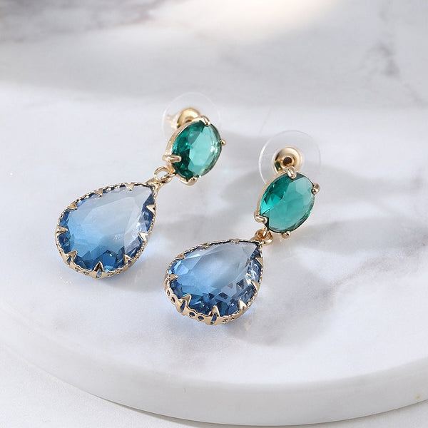 Water Drop Green Blue Earrings