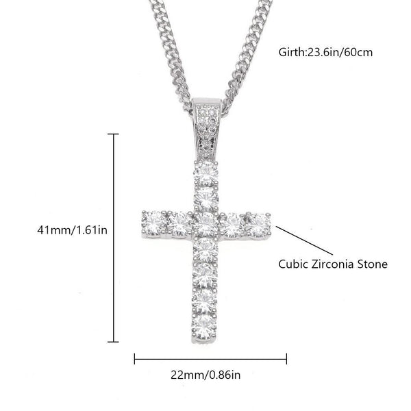 Golden And Silvery Cross Copper Pendant Necklace, Inlaid Cubic Zirconia, Perfect Holiday Gift