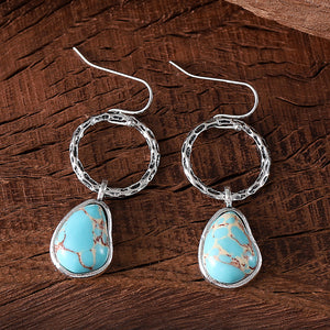 Retro Geometric Circular Turquoise Earrings