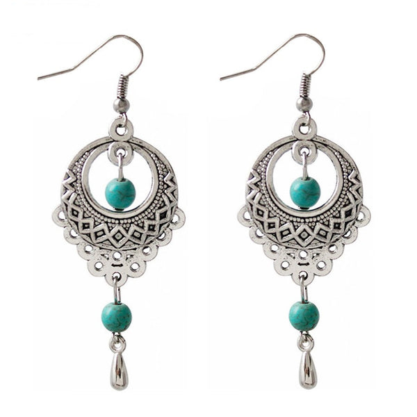 Retro Ethnic Hollow Flower Water Drop Tassel Earrings