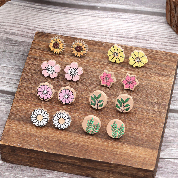 Sunflower Chrysanthemum Wood Earrings