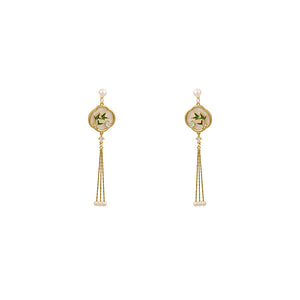 Bamboo Leaf Pearl Tassel Earrings