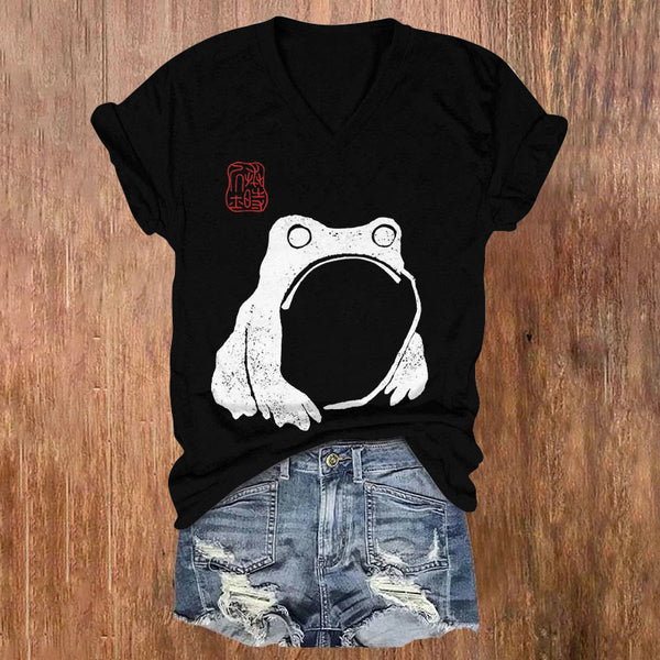 Frog Ancient Japanese Art Print V-neck T-shirt