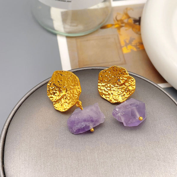 Irregular Lotus Leaf Natural Stone Earrings