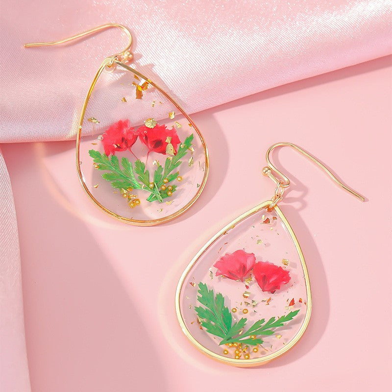 Droplet Shaped Dried Flower Earrings