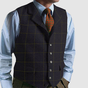 Men's Vintage Plaid Basic Lapel Sleeveless Vest