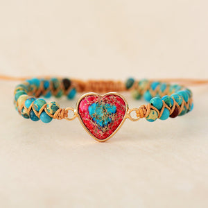 Emperor Stone Peach Heart Double Layer Woven Bracelet