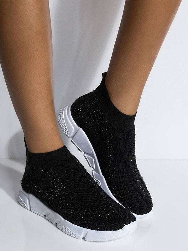 Mesh Rhinestone Flat Sneakers