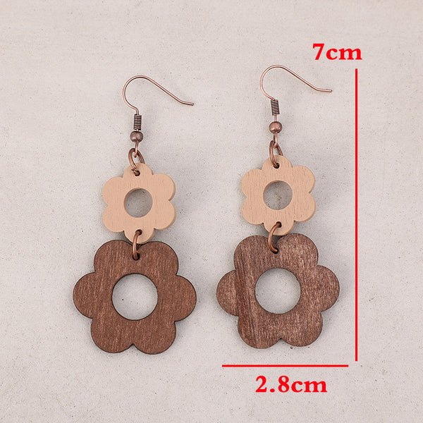 Double layer splicing wooden earrings