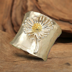 Sterling Silver Blooming Daisy Wide Band Ring