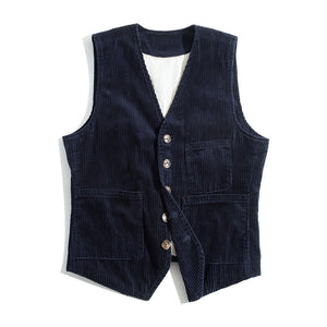 Men's Vintage Basic Corduroy Pocket Sleeveless Vest