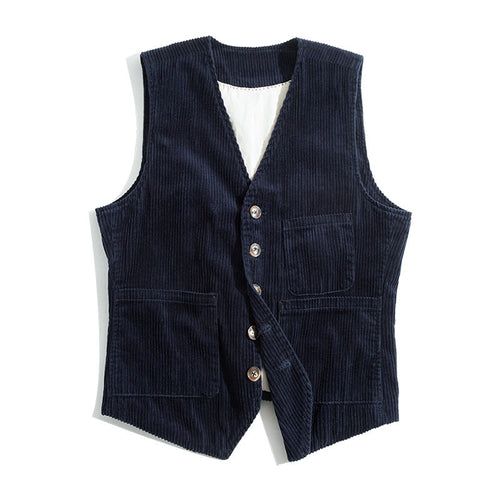 Men's Vintage Basic Corduroy Pocket Sleeveless Vest