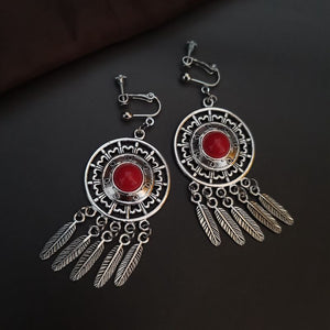 Red And Blue Feather Earrings