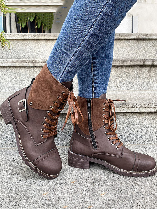 Chunky Heel Leather Boots