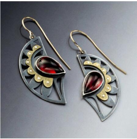 Vintage Arch Earrings in Silver and Red Crystal