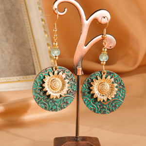 Retro  Colored Double Layer Sunflower  Earrings