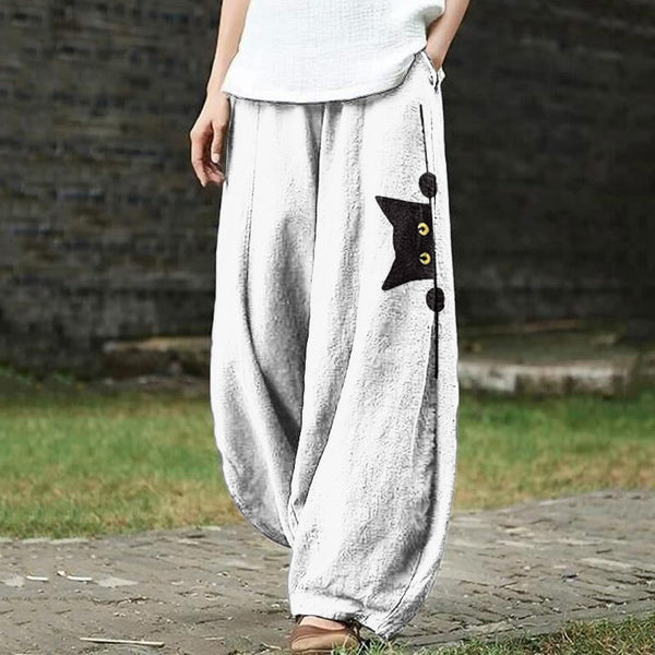 Women's Casual Black Cat Print Pants