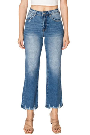 Raw Edge High Waist Straight Leg Jeans