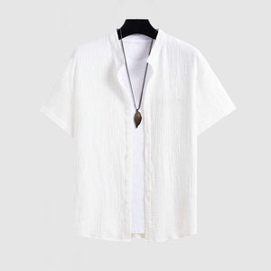 Men's Casual Pleated Textured Short Sleeve Shirt