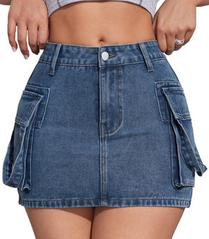 Summer Low Waisted Short Denim Skirt with Pockets