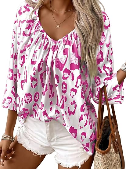 Vogatiques Womens Summer Trendy  Blouses Casual Textured Smocked T-Shirt